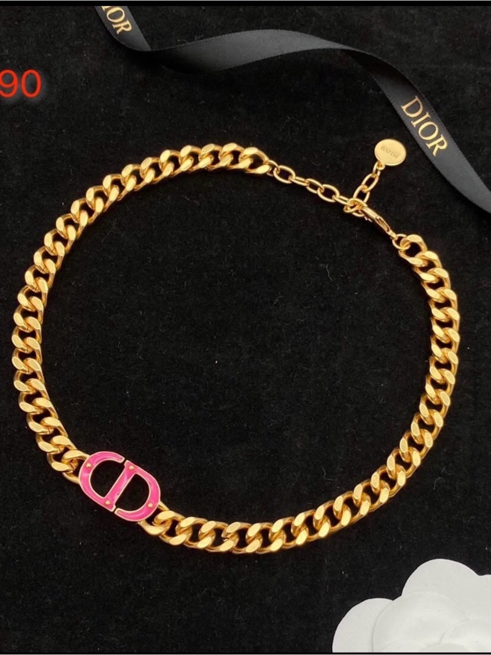 CD Inspired Pink Gold-Tone Chain Bracelet